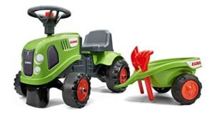 Falk Claas Traktor Rutscher mit Anhänger, Rechen und Schaufel, 2 Sets Aufkleber, Rutschspielzeug für Kleinkinder + 1 Jahr FA212C