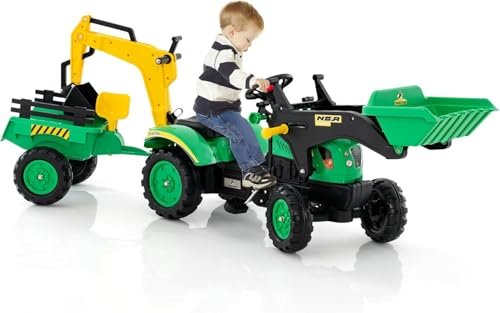 Der DREAMADE Trettraktor ist ein vielseitiges Tretfahrzeug für Kinder ab 3 Jahren. Mit Frontlader, Schaufel, Rechen und abnehmbarem Anhänger bietet er vielfältige Spielmöglichkeiten. Während robuste Räder und kindgerechtes Design überzeugen, zeigen sich kleinere Schwächen bei der Größe und Montage.