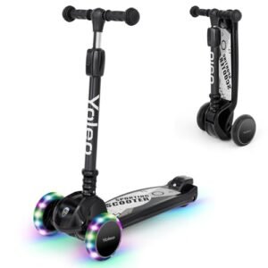 YOLEO Sporting Kinderscooter, Dreiradscooter mit LED Räder, 2-Rädern Hinterbremsen,4 Höhenverstellbare, faltbar Lenker, 50kg belastbar, für Kleinkinder Jungen Mädchen, ab 3 Jahre