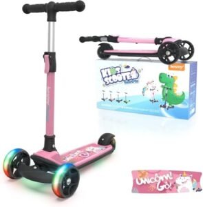 besrey Kids Scooter Kinder Roller, der sichere Premium Dreiradscooter mit PU LED Leuchtenden Räder, Faltbarer Höhenverstellbarer KinderRoller, Leicht Belastbarkeit bis 50 kg, ab Kleinkind Junge Mädchen